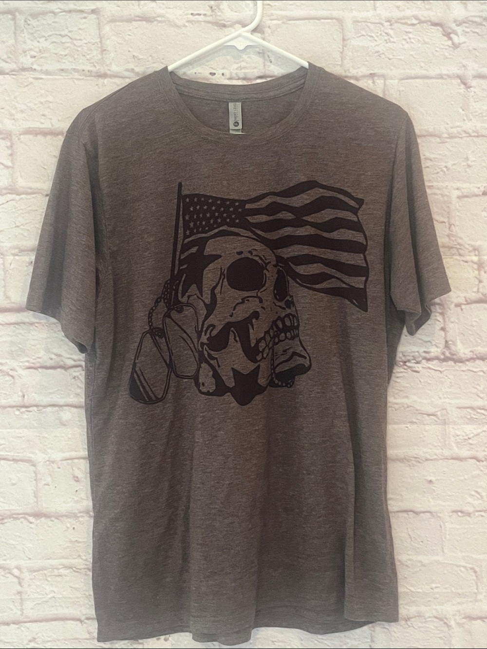 District Gray Short Sleeve Tee with Black Skull & Flag Graphic